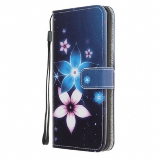 Læder Cover Samsung Galaxy M31 Med Snor Lunar Strap Blomster