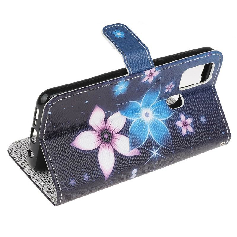 Læder Cover Samsung Galaxy M31 Med Snor Lunar Strap Blomster