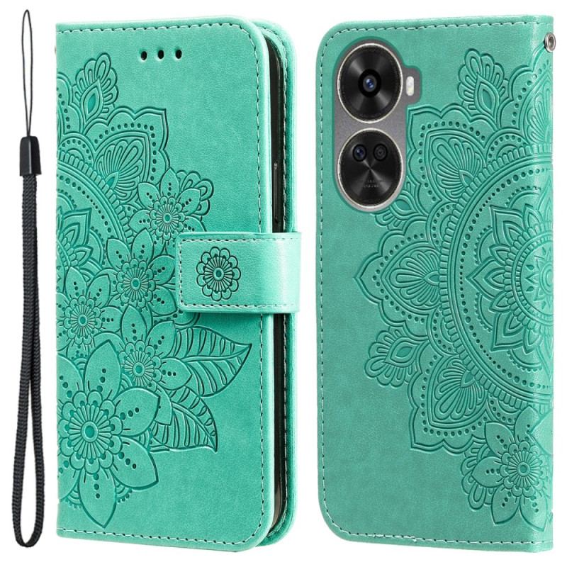 Læder Cover Huawei Nova 12 Se Telefon Etui Blomstermønster Med Rem