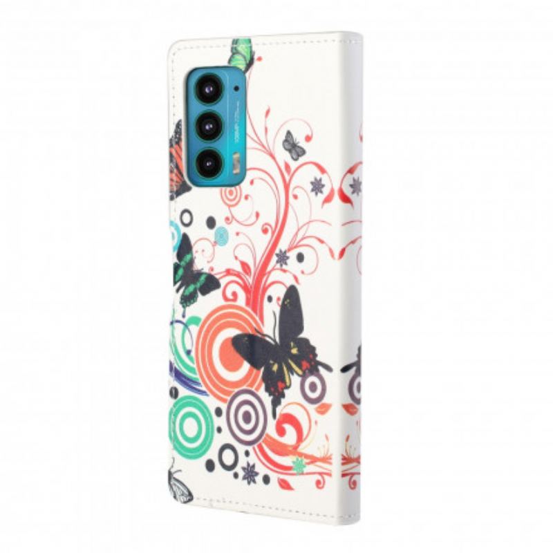 Flip Cover Motorola Edge 20 Sommerfugle Og Blomster