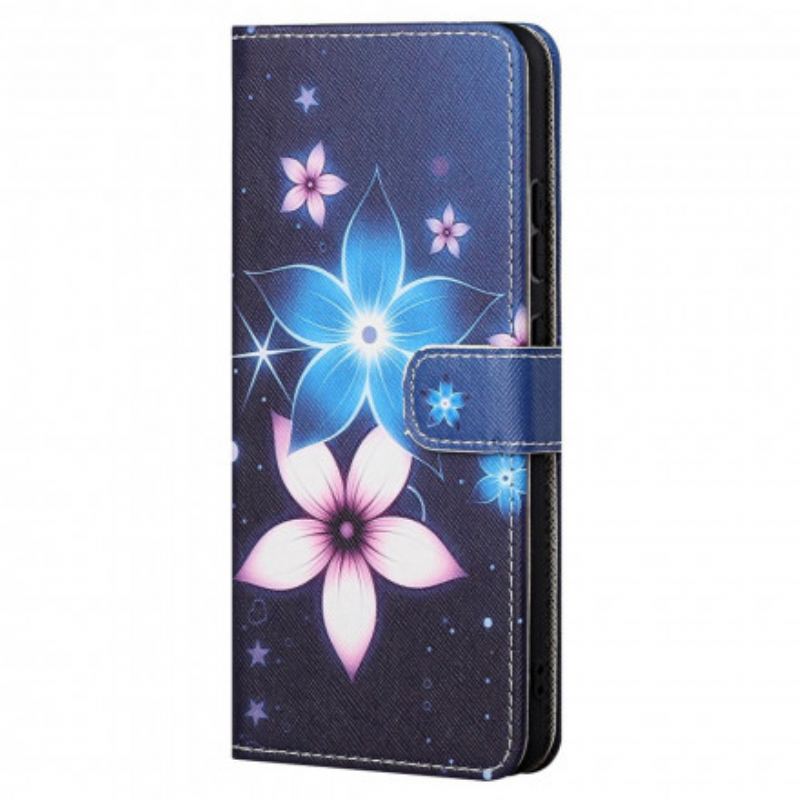 Læder Cover Motorola Edge 20 Med Snor Lunar Strap Blomster