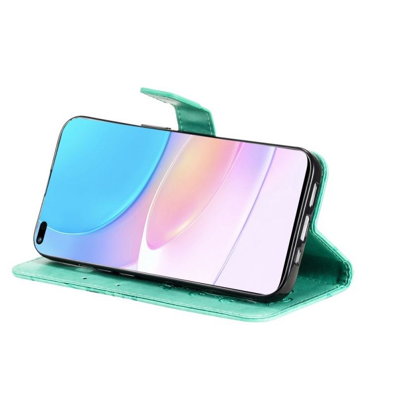 Læder Cover Huawei Nova 8i Med Snor Kæmpe Sommerfugle Med Rem