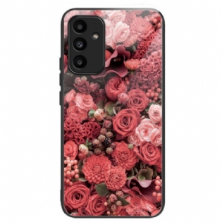 Cover Samsung Galaxy A15 5g Telefon Etui Røde Og Lyserøde Blomster Af Hærdet Glas