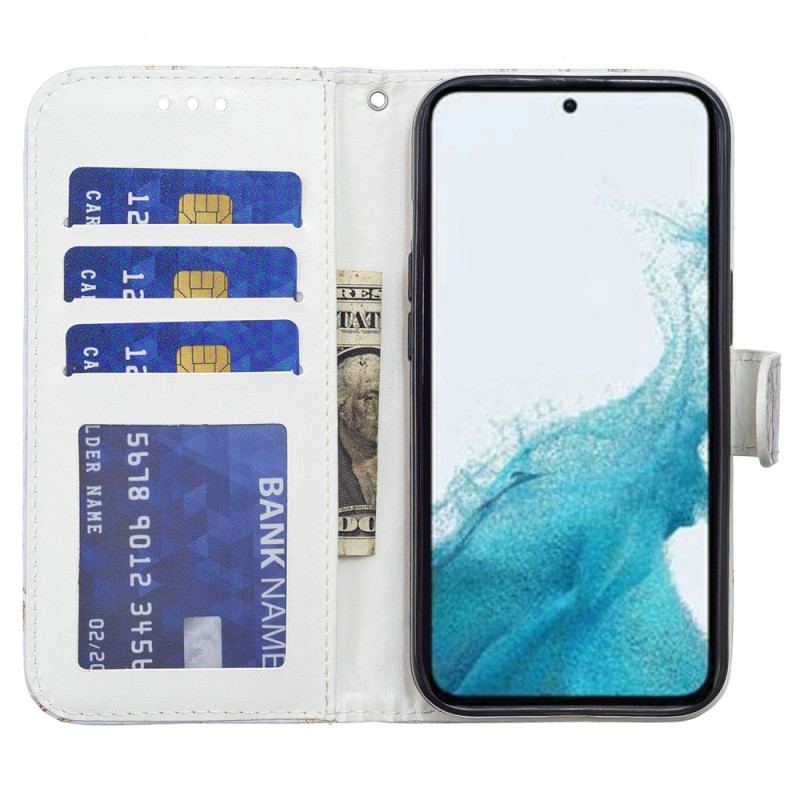 Flip Cover Samsung Galaxy A15 5g Blå Sommerfugl Med Rem