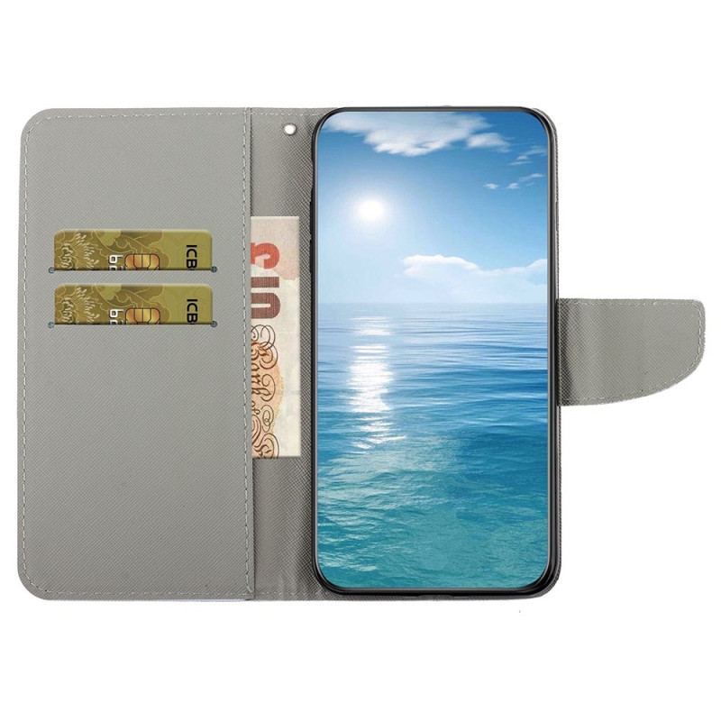 Flip Cover Samsung Galaxy A15 5g Sommerfugle- Og Kattryk Med Rem