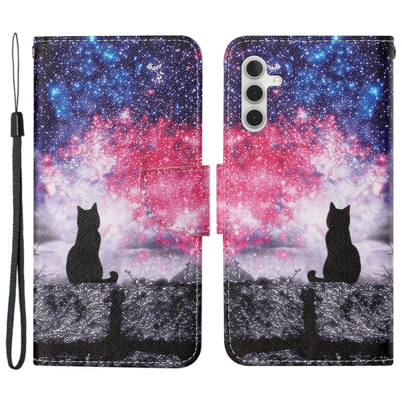 Læder Cover Samsung Galaxy A15 5g Telefon Etui Stjernehimmel Og Kat