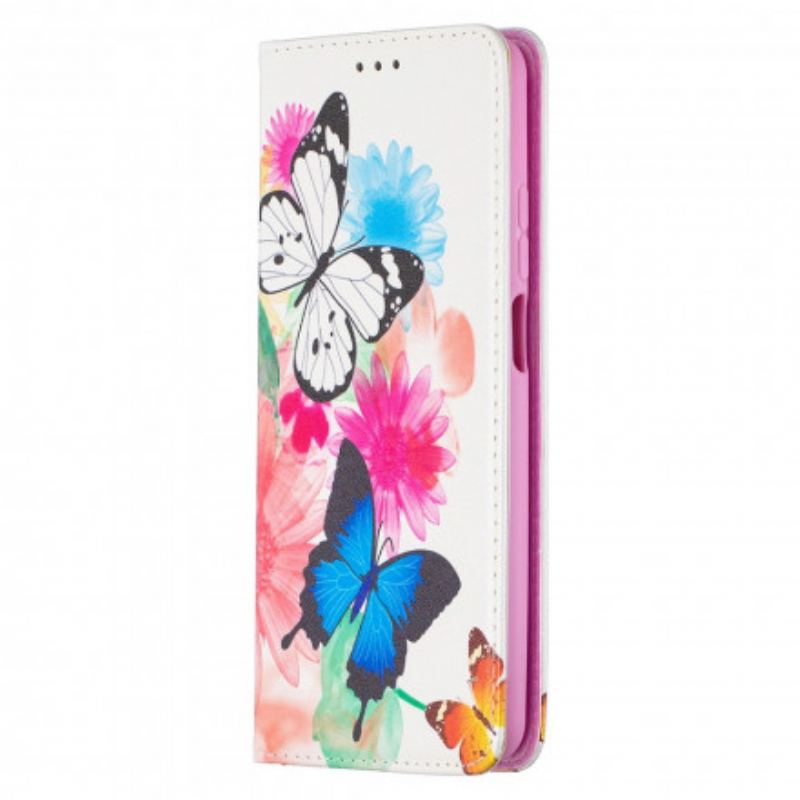 Cover Xiaomi Redmi Note 9 Pro 5G Flip Cover Farverige Sommerfugle