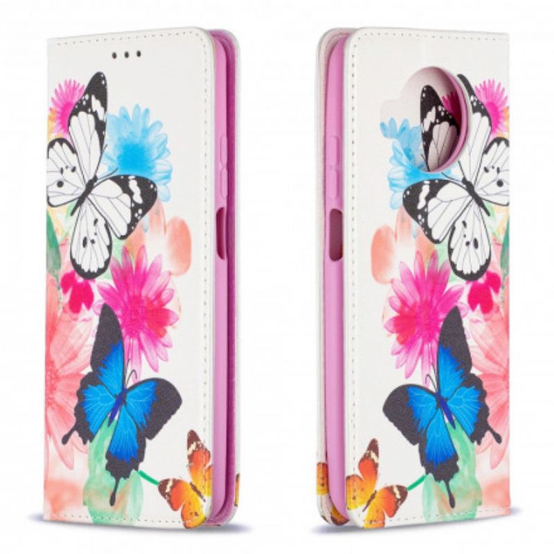 Cover Xiaomi Redmi Note 9 Pro 5G Flip Cover Farverige Sommerfugle