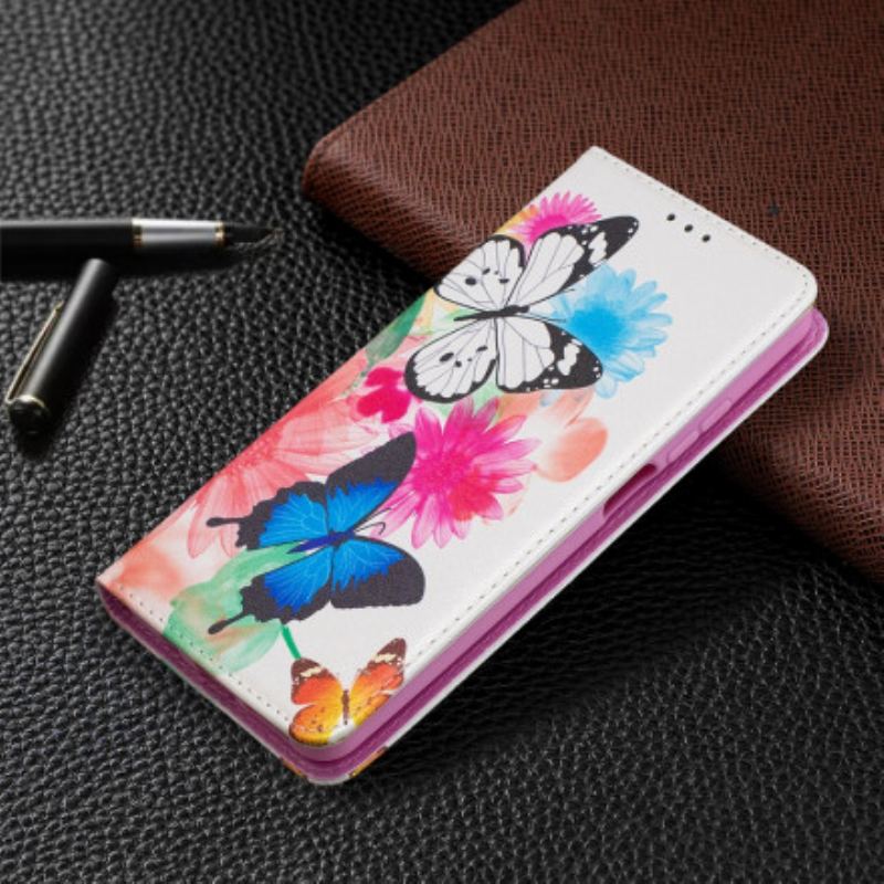 Cover Xiaomi Redmi Note 9 Pro 5G Flip Cover Farverige Sommerfugle