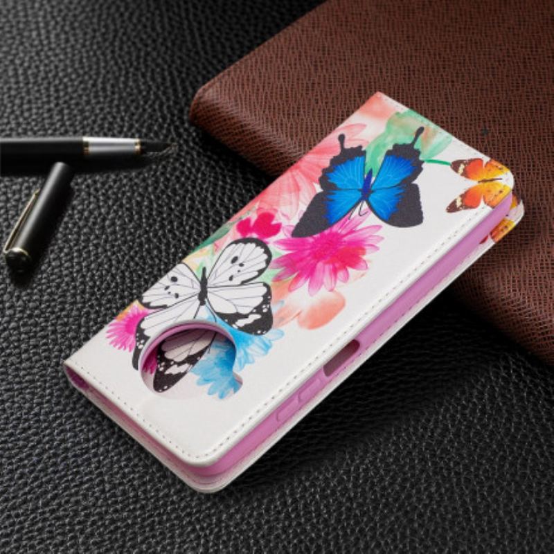 Cover Xiaomi Redmi Note 9 Pro 5G Flip Cover Farverige Sommerfugle