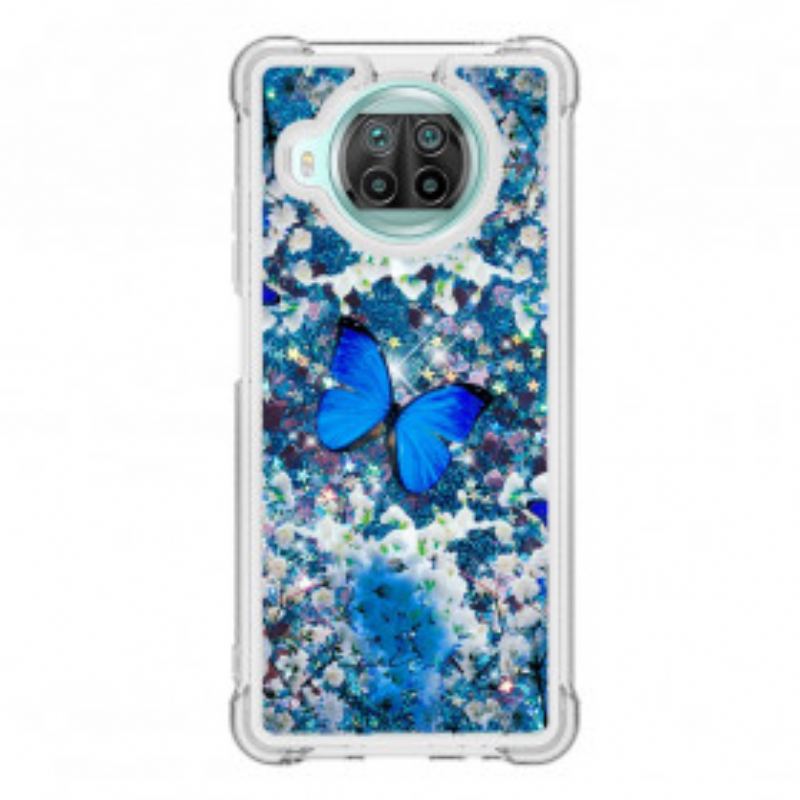 Cover Xiaomi Redmi Note 9 Pro 5G Glitter Blå Sommerfugle