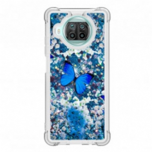 Cover Xiaomi Redmi Note 9 Pro 5G Glitter Blå Sommerfugle