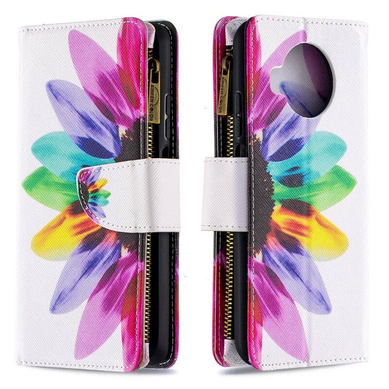 Flip Cover Xiaomi Redmi Note 9 Pro 5G Blomsterlomme Med Lynlås