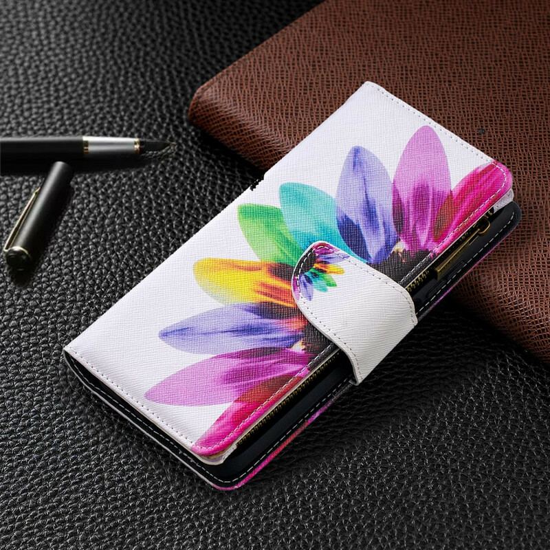 Flip Cover Xiaomi Redmi Note 9 Pro 5G Blomsterlomme Med Lynlås