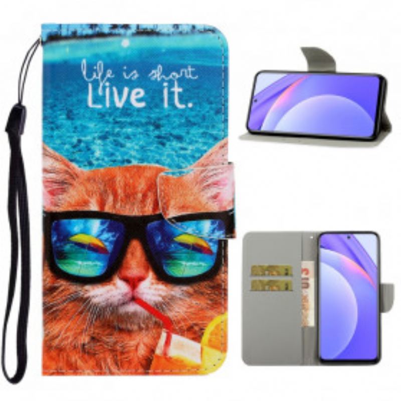 Flip Cover Xiaomi Redmi Note 9 Pro 5G Med Snor Cat Live It Strappy