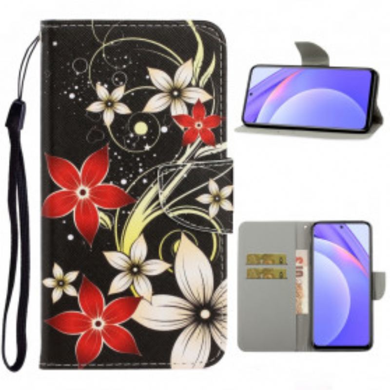 Flip Cover Xiaomi Redmi Note 9 Pro 5G Med Snor Farverige Strappy Blomster