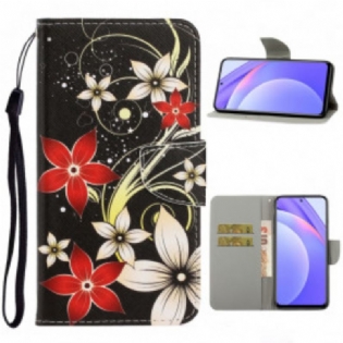 Flip Cover Xiaomi Redmi Note 9 Pro 5G Med Snor Farverige Strappy Blomster