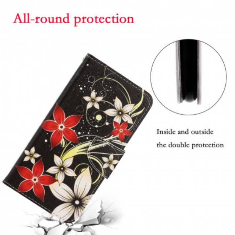 Flip Cover Xiaomi Redmi Note 9 Pro 5G Med Snor Farverige Strappy Blomster