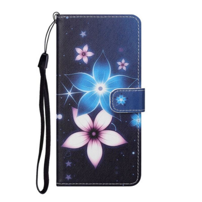 Flip Cover Xiaomi Redmi Note 9 Pro 5G Med Snor Lunar Strap Blomster