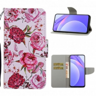 Flip Cover Xiaomi Redmi Note 9 Pro 5G Mesterlige Blomster Med Rem