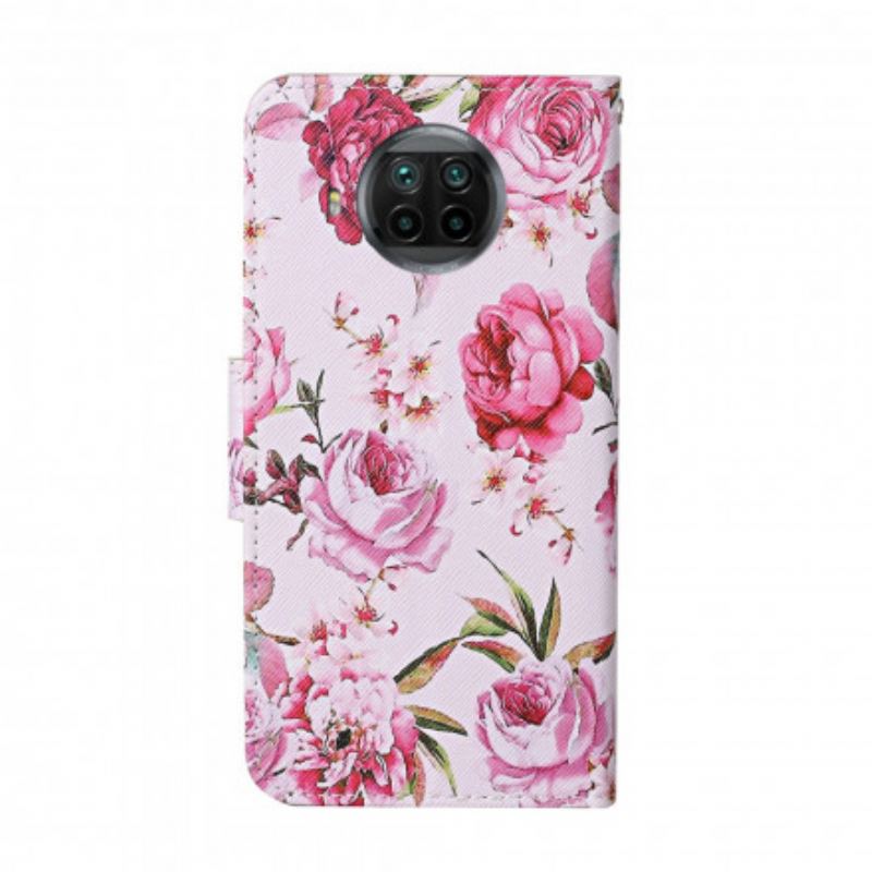 Flip Cover Xiaomi Redmi Note 9 Pro 5G Mesterlige Blomster Med Rem