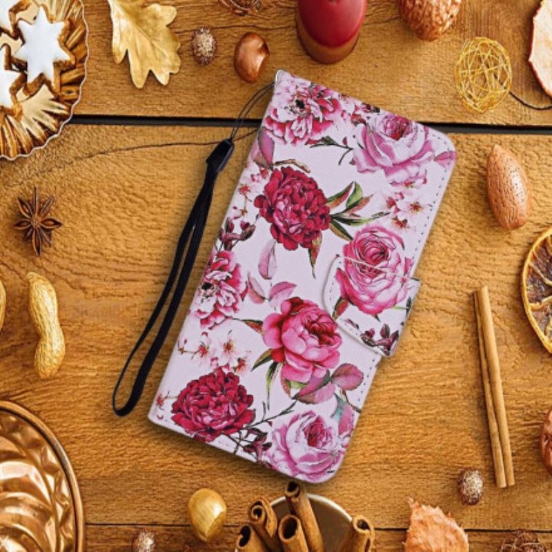 Flip Cover Xiaomi Redmi Note 9 Pro 5G Mesterlige Blomster Med Rem
