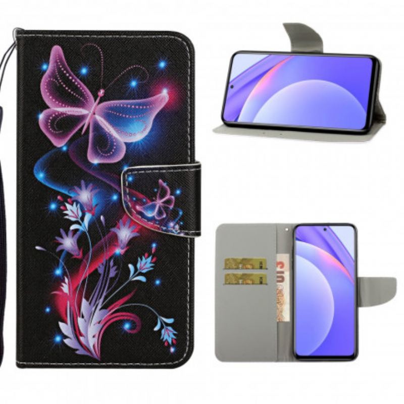 Flip Cover Xiaomi Redmi Note 9 Pro 5G Sommerfugle Og Snor