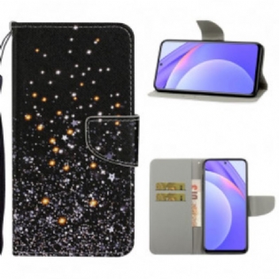 Flip Cover Xiaomi Redmi Note 9 Pro 5G Stjerner Og Pailletter Med Snor