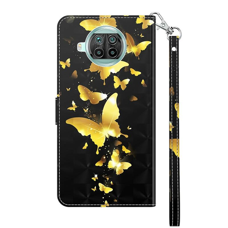 Læder Cover Xiaomi Redmi Note 9 Pro 5G Gule Sommerfugle