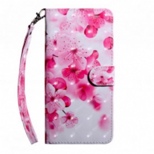 Læder Cover Xiaomi Redmi Note 9 Pro 5G Lyserøde Blomster