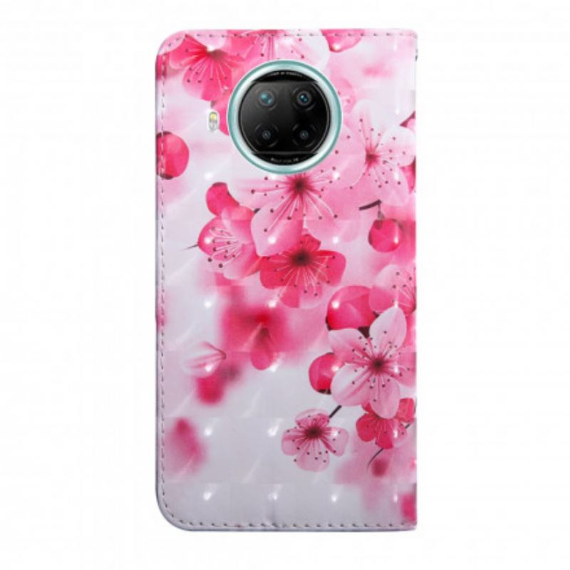 Læder Cover Xiaomi Redmi Note 9 Pro 5G Lyserøde Blomster