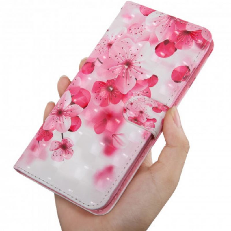 Læder Cover Xiaomi Redmi Note 9 Pro 5G Lyserøde Blomster