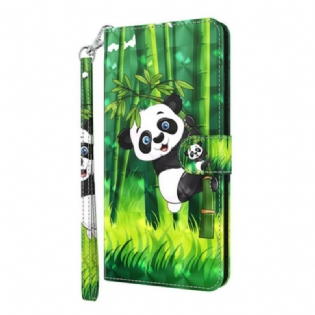 Læder Cover Xiaomi Redmi Note 9 Pro 5G Panda Og Bambus