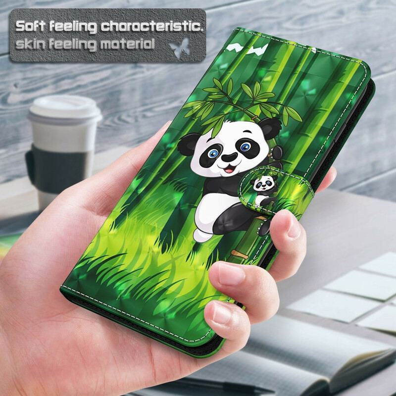 Læder Cover Xiaomi Redmi Note 9 Pro 5G Panda Og Bambus