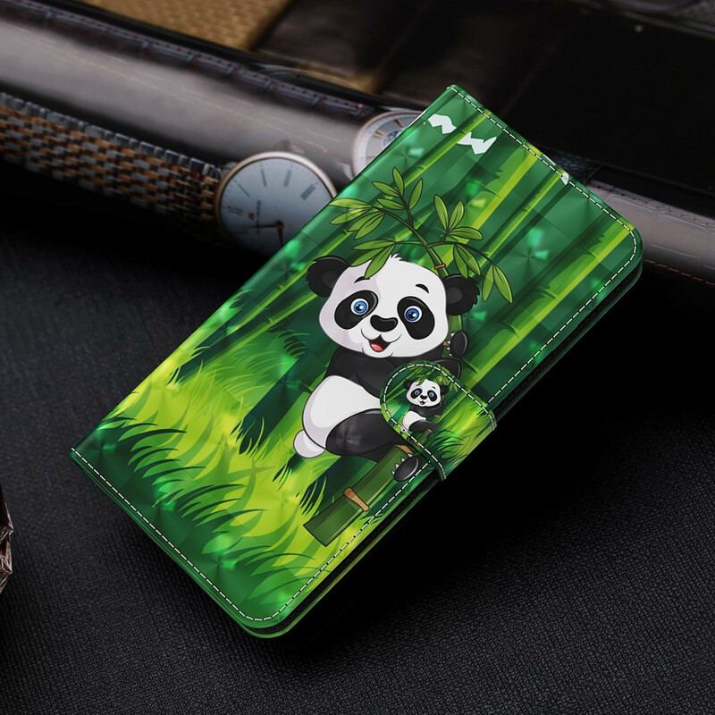 Læder Cover Xiaomi Redmi Note 9 Pro 5G Panda Og Bambus