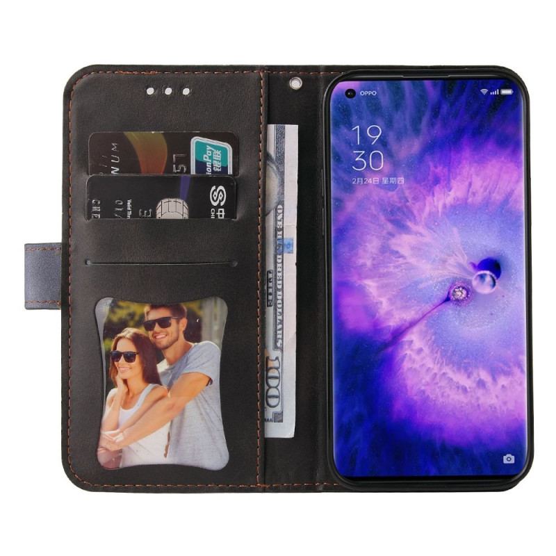 Flip Cover Oppo Find X5 Med Snor Premium Strop Tofarvet