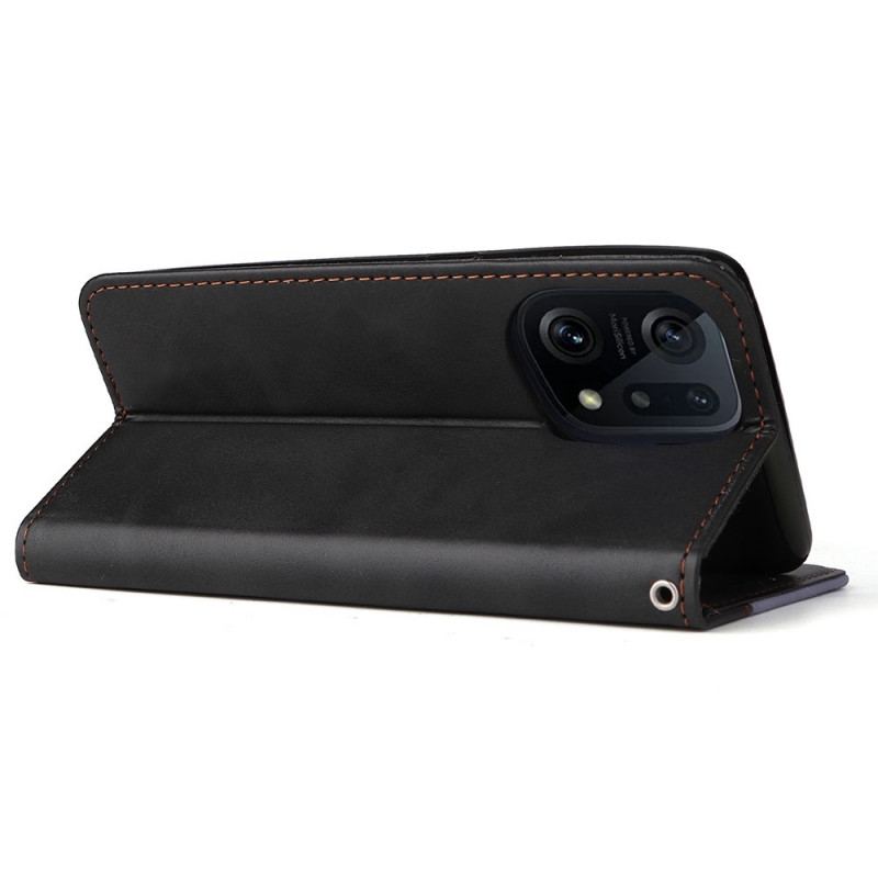 Flip Cover Oppo Find X5 Med Snor Premium Strop Tofarvet