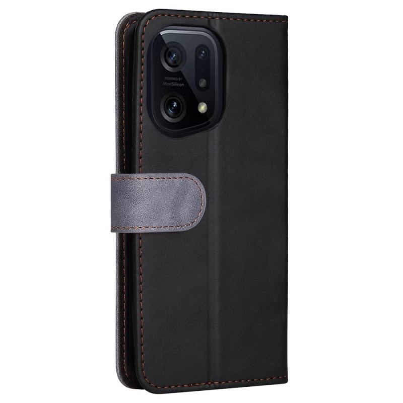 Flip Cover Oppo Find X5 Med Snor Premium Strop Tofarvet