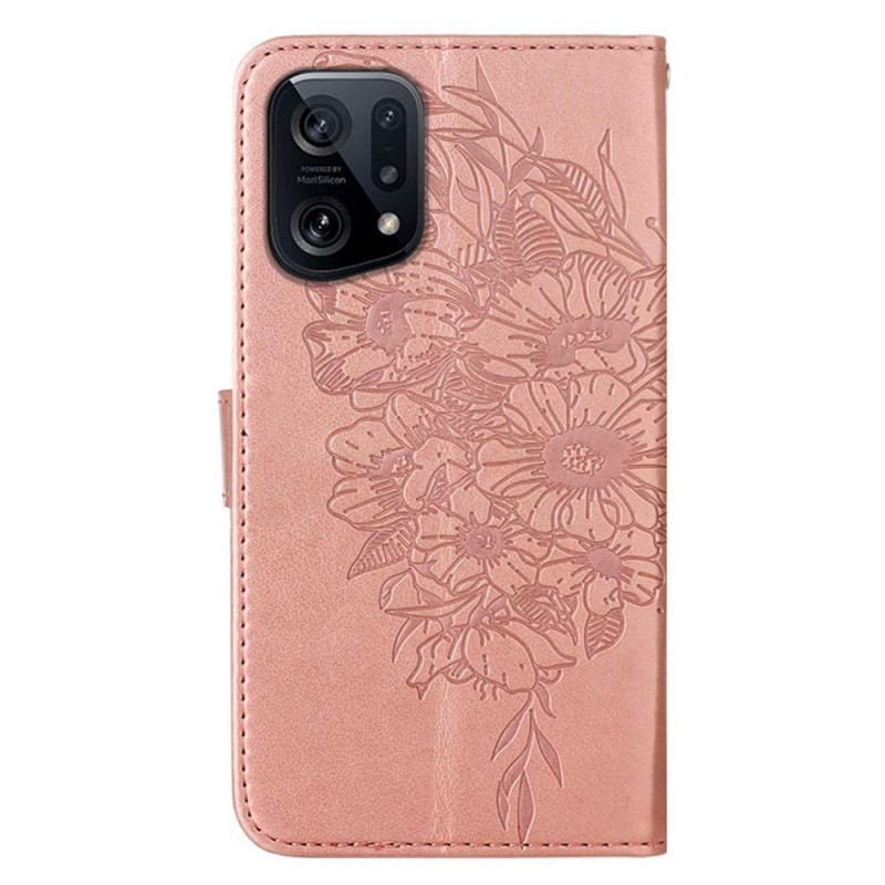 Flip Cover Oppo Find X5 Sommerfugledesign Med Snor