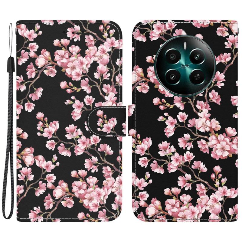 Flip Cover Realme 12 Plus 5g Blommeblomster Med Rem