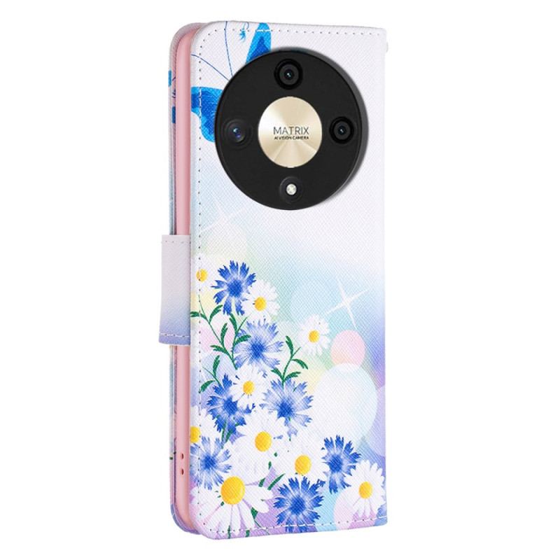 Flip Cover Honor X9b / Magic 6 Lite Sommerfugl Og Blomster Akvarel