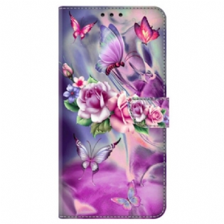 Flip Cover Honor X9b / Magic 6 Lite Sommerfugle Og Lilla Blomster