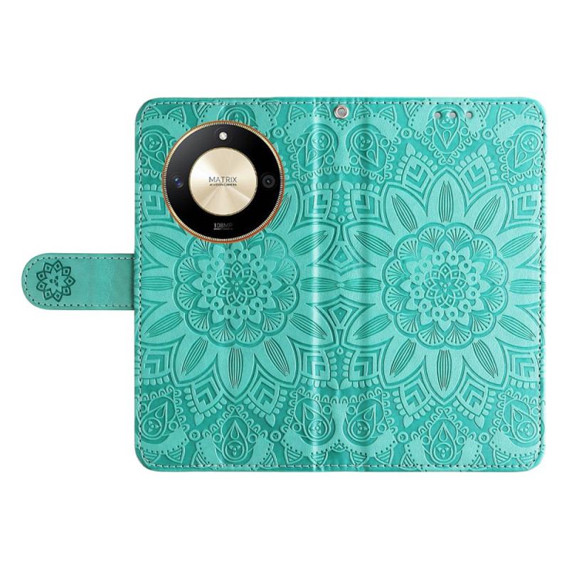 Læder Cover Honor X9b / Magic 6 Lite Telefon Etui Blomstermandala Med Rem