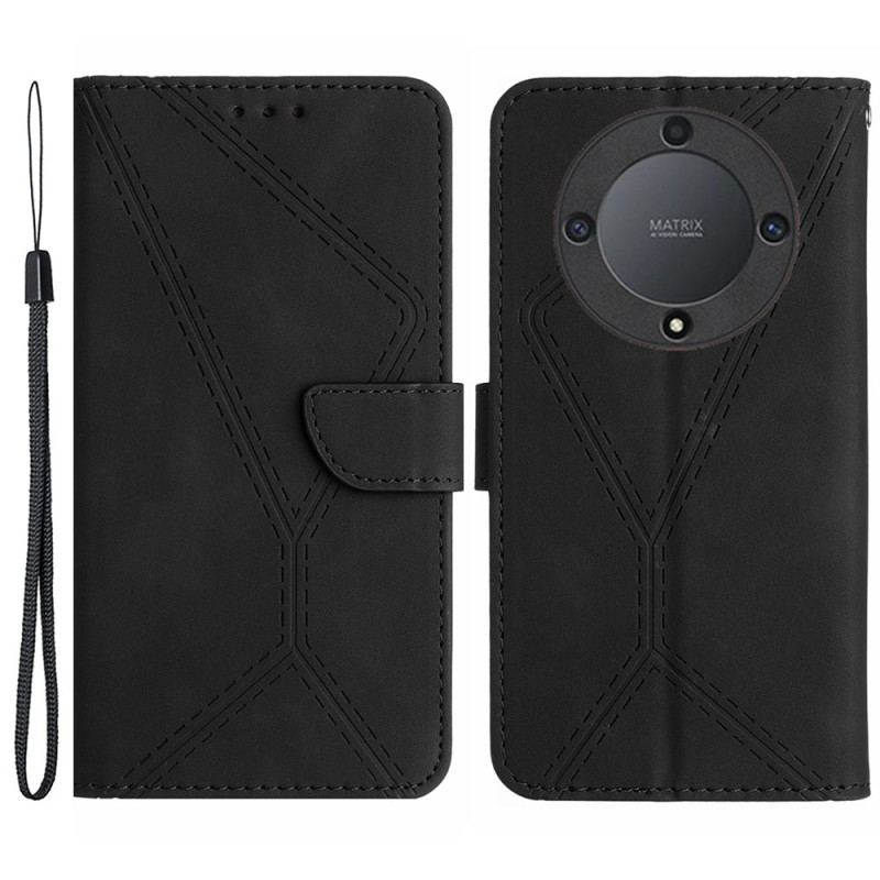 Læder Cover Honor X9b / Magic 6 Lite Telefon Etui Linjer Og Stiplede Remme