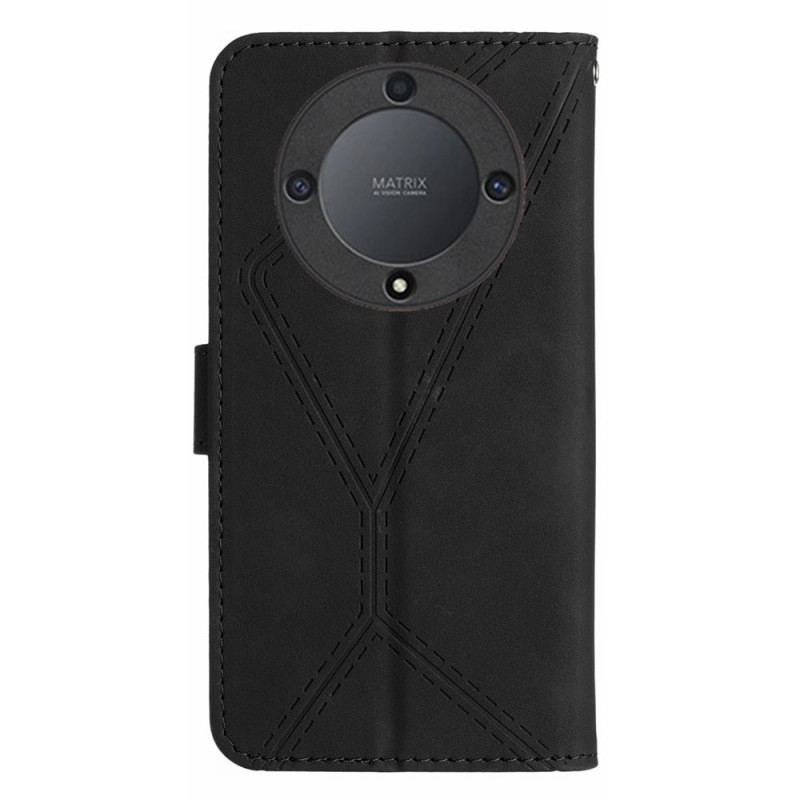 Læder Cover Honor X9b / Magic 6 Lite Telefon Etui Linjer Og Stiplede Remme