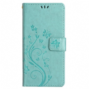 Læder Cover Honor X9b / Magic 6 Lite Telefon Etui Sommerfugle Og Blomster Mønster Med Rem