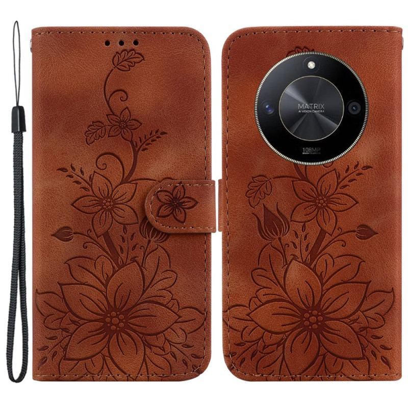 Læder Cover Honor X9b / Magic 6 Lite Telefon Etui Trykt Blomst Med Rem