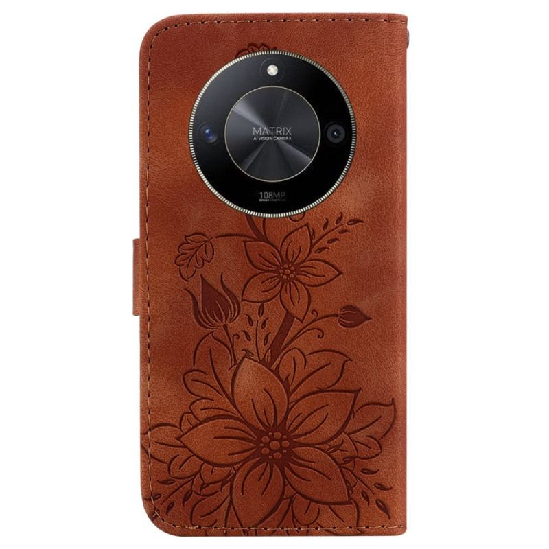 Læder Cover Honor X9b / Magic 6 Lite Telefon Etui Trykt Blomst Med Rem