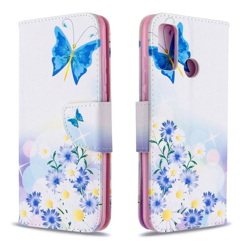 Flip Cover Huawei P Smart 2020 Malede Sommerfugle Og Blomster