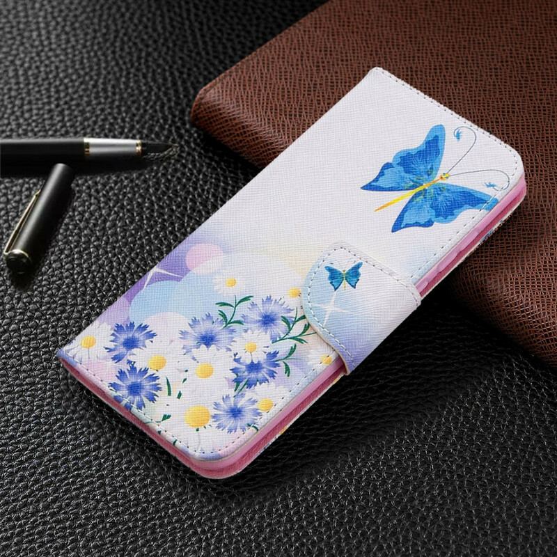 Flip Cover Huawei P Smart 2020 Malede Sommerfugle Og Blomster